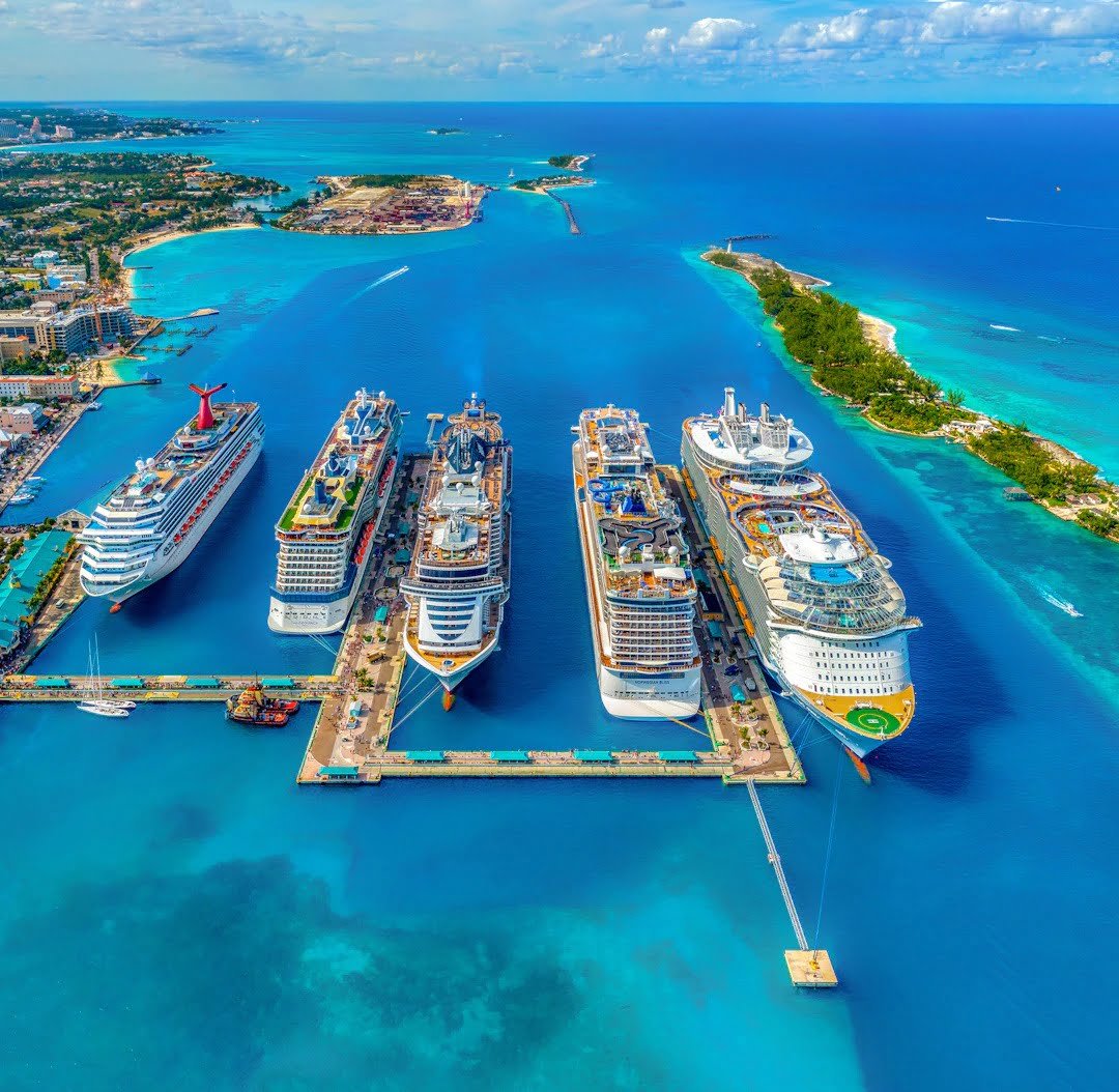 cruise ships docked in a port