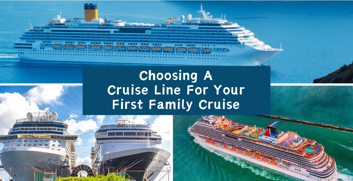 banner image for choosing a cruise line featuring 4 different cruise ships